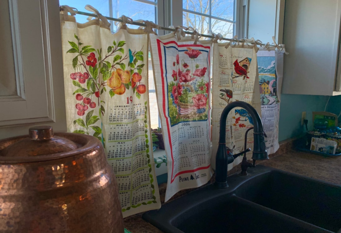 How to Sew Upcycled Vintage Tea Towels Into Tie Top Curtains